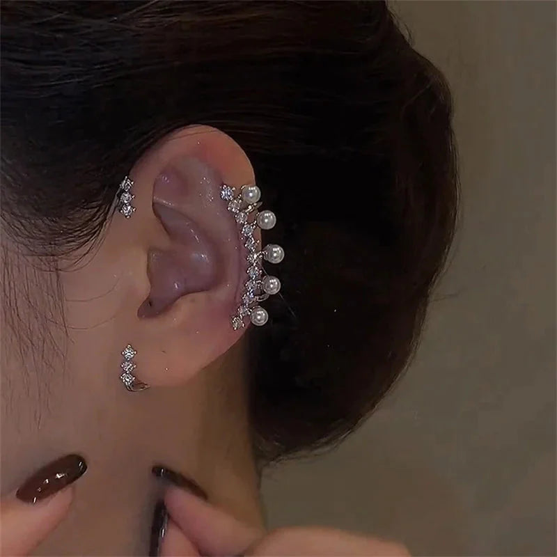 Silver Color Pearl Ear Cuff – Vintage Crystal Zircon Ear Clip, No Pier ...